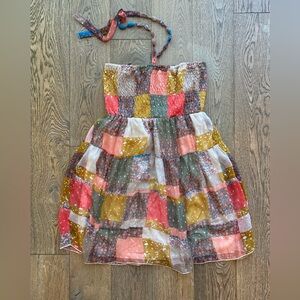 Vintage American Rag patchwork stretchy top mini-dress L